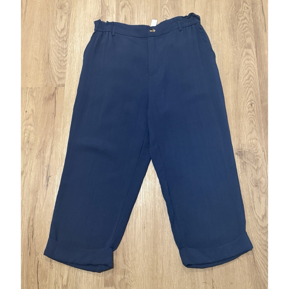 Halara High Waisted Cropped Cuffed Pants Elastic Waist Navy Blue Size XL